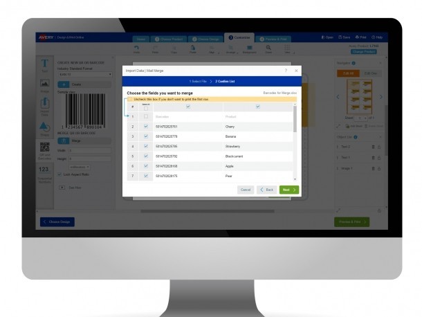 Create multiple barcodes using our Merge Feature