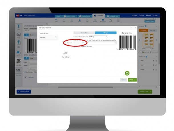 Merge your barcodes to your label