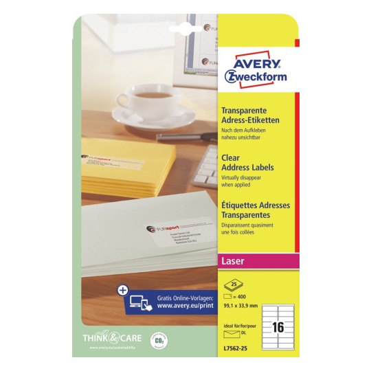 Avery Addressing Labels L7562-25 Clear 400 labels per pack su